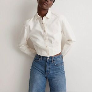 Madewell cream cropped button down size L